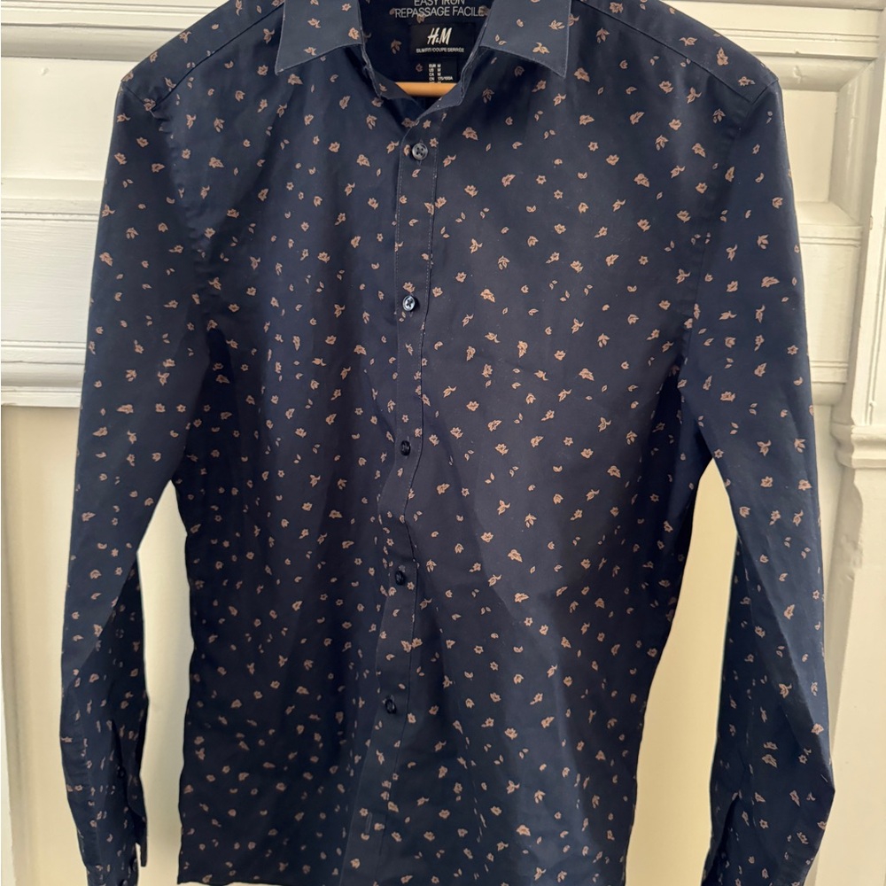 H&M Men's Dark Blue Shirt with Subtle Print